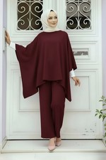 Modest Women Muslim Abaya Outfits Tops Wide Leg Pants Dubai Cape Causal 2Pcs Set