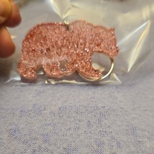 Pink Resin Glitter Bear Keychain Key Ring, Detachable Keyring, Modern Animal