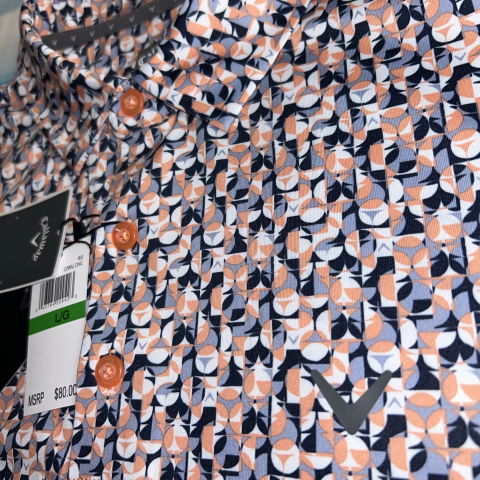 Polo de golf Callaway Opti Dry nuevo con etiquetas $80 talla grande para hombre - raro estampado por todas partes Foto 2 de 4