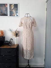 Short sleeve Lace overlay midi bodycon dress size XXS