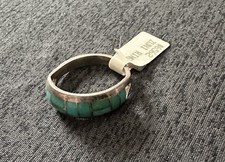 Sterling Zuni Turquoise inlay vintage Old Stock Band ring Signed GT Original Tag