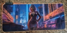 Neon Cyberpunk Light Up Deskmat - Cyberpunk Waifu Goddess Mousepad - NEW 27x12