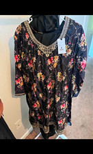 Baroque Women  s Pakistani Black Floral Chiffon Kurta Salwar Kameez XL