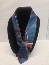 City Streets Mens Neck Tie 100% Polyester Made In USA Blue Abstract Art