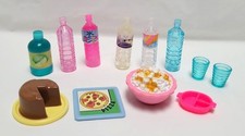 Lot of 12 Miniature Barbie Diorama Toy Food Drink Pizza Cake Bottles Bowls Cups