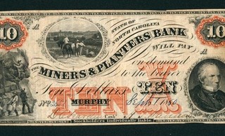 $10 1860's The Miners & Planters Bank North Carolina Obsolete Note CURRENCY