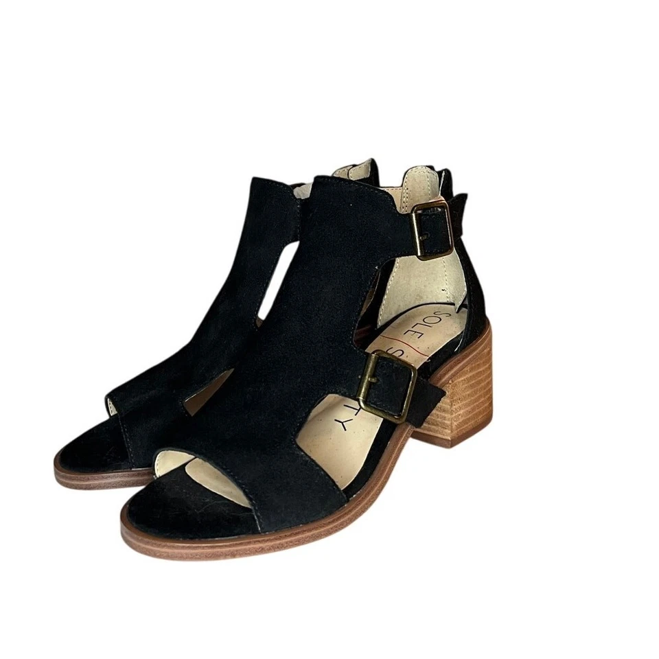 Sole Society So Tonni Suede Sandal Black 5.5 36 - Image 2 of 4