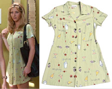 VTG 90s ASO Lisa Kudrow Clockwatchers Cocktail Print Shirt Dress David Dart P