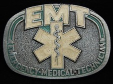 OC07120 VINTAGE 1985  EMT  EMERGENCY MEDICAL TECHNICIAN PEWTER BELT BUCKLE