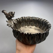 Antike vierfach versilberte Nussschale Eichhörnchen Eichenlaub gekräuselte Sc...