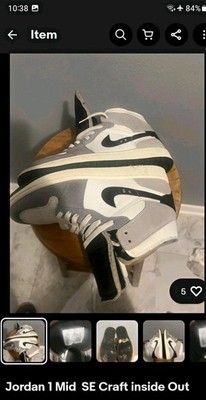 Jordan Air Jordan 1 Mid SE Craft Inside Out Leather Sneakers Gray White Black
