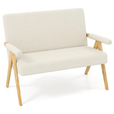 Loveseat Sofa Upholstered Sherpa Couch w/Armrests & Wooden Legs for Living Room