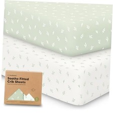 2-Pack Organic Crib Sheets for Boys, Girls - 52x28 Fitted Crib Mattress Herb