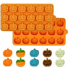 YJWYDM Silicone Halloween Pumpkin Moulds 2 Pack 3D Pumpkin Halloween Candy Mo...