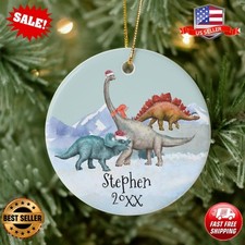 Personalized 1st Baby Dinosaur Christmas Jurassic Watercolor Name Ornament