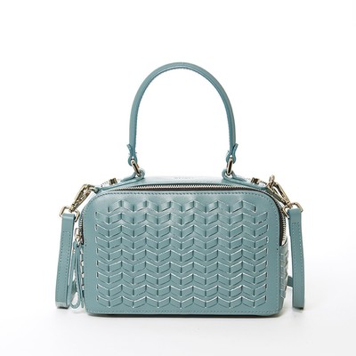 SUSU the Kayla Woven Leather Crossbody Bag Blue