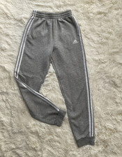 Adidas Boys XL 18 20 Gray 3 Stripe Fleece Jogger Pants Pull On Athletic