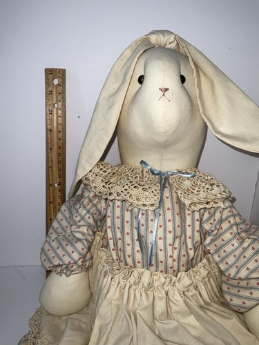 Große Vintage 80er Jahre rustikale Country Hase Häschen Stoffpuppe - Bild 5 von 10