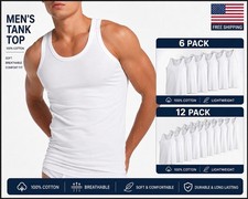 6-12 Piece Men White 100 Cotton Ribbed Tank Top A-Shirt S-M Undershirts