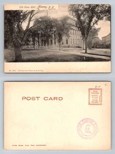 Albany, NY-New York, Old State Hall Building Tree-Lined Street Vintage Postcard