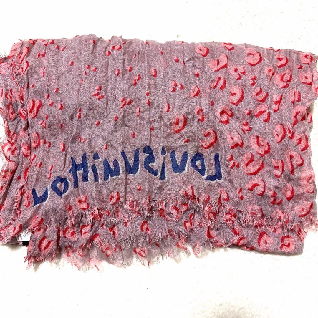 Louis Vuitton Etole Leopard Scarf Shawl Monogram Cashmere Silk Pink Logo Rare image 2