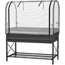 Raised Garden Bed with Legs and Cover, Metal Elevated Planter Box with Bottom Sh