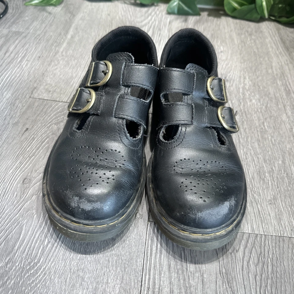 Dr Martens 8065 J Mary Jane Girls Size 1 Black Smooth Leather Hook & Loop Shoes - Image 3 of 4