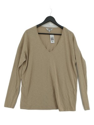 LTS Damen Top L hellbraun 100% Baumwolle Langarm V-Ausschnitt Basic