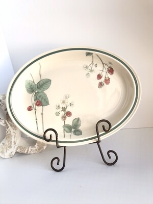 Wedgwood Raspberry Cane Big Serving Platter 13.5  X 10  Green Band Off Rim