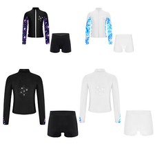 Kids Girls Sportswear Snowflake Sports Suit Figure Skating Activewear 2 Piece