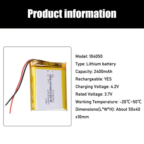 Wiederaufladbare 3,7 V 2400mAh Akku 104050 Polymer Lipozellen für Fahrrekorder - Bild 10 von 14