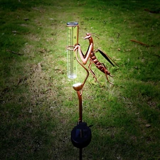 Outdoor Rain Gauge with Lights, Metal Mantis Rain Gauge with Lights, Height Adju