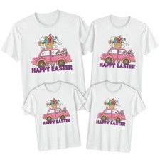 Family Pink Car with Basket Happy Easter T-Shirt Tee Holiday Matching Outfit #ED