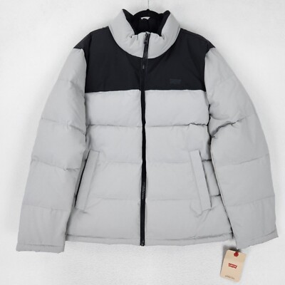 Levis Coat Mens Large Gray Black Igy Puffer Jacket Full Zip Casual Winter NEW