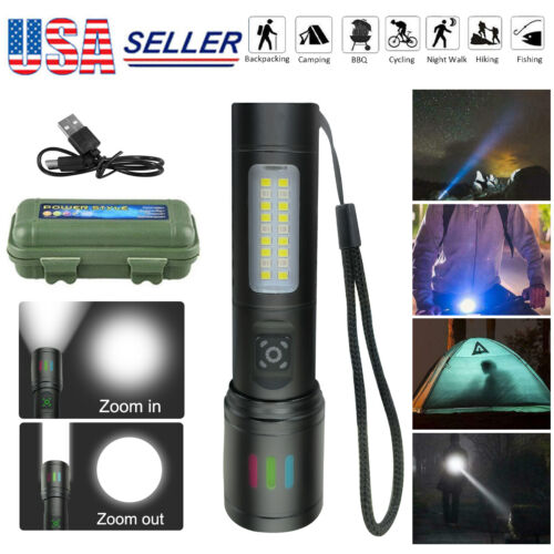 5500000LM USB Rechargeable COB Torch 6 Modes Lamp Outdoor Camping Flashlight+Box