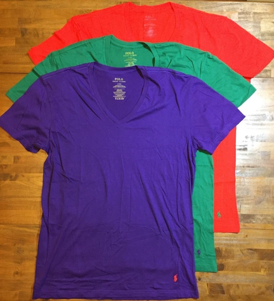 POLO RALPH LAUREN Classic V-Neck Undershirts Men's Medium M purple/red/green NEW - Image 3 of 4