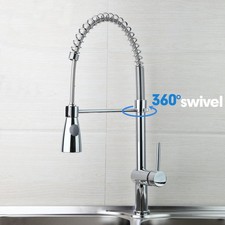 Kitchen Sink Faucet Chrome Swivel Pull Out W/Spray Basin Deck Mounted Mixer Tap