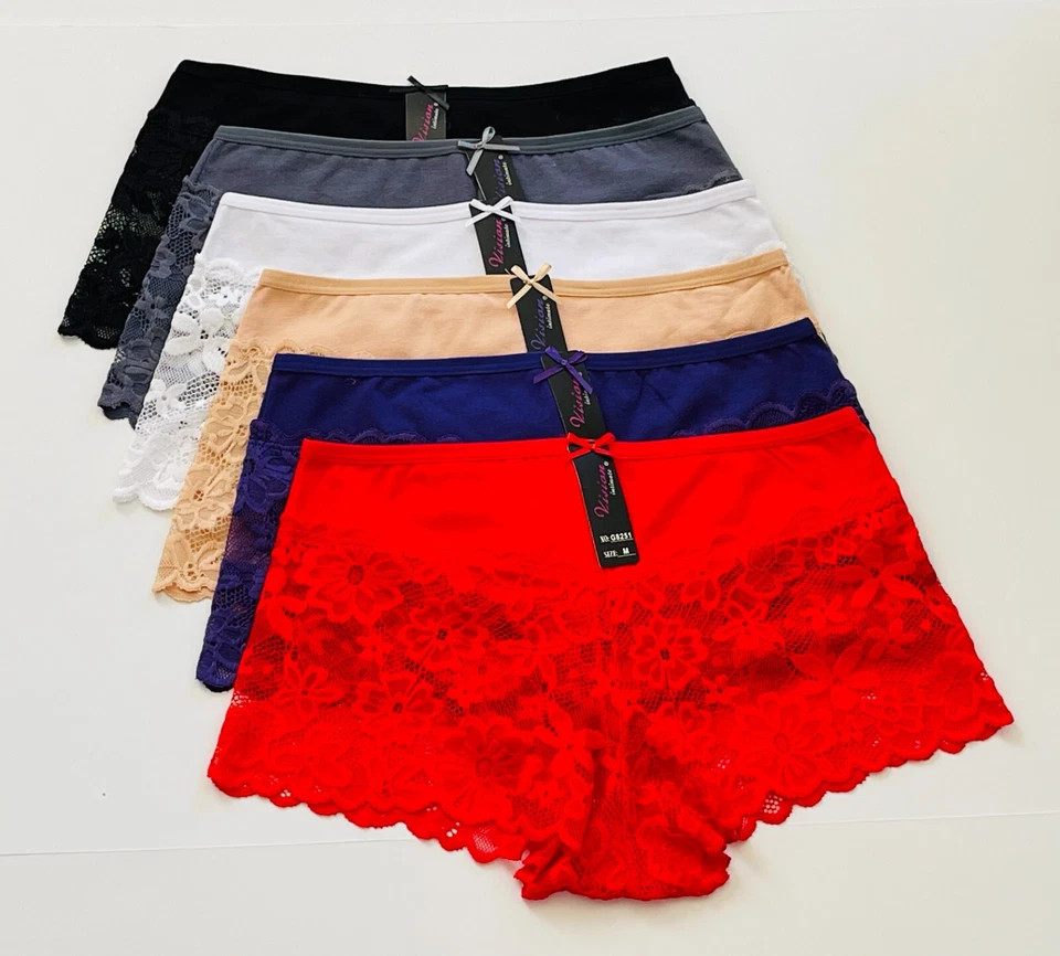 Lote de pantalones cortos de encaje para mujer 3/6/12 bragas de bikini para niño ropa interior corta descarada S-4X Foto 2 de 4