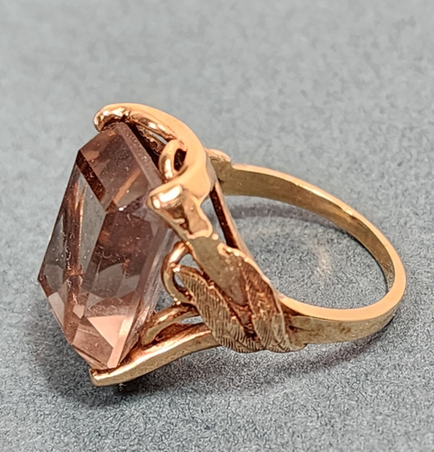 10K Yellow Gold Smokey Quartz Emerald Cut Vintage Estate TRC Ring 7.25 FREE SHIP - Picture 6 of 16
