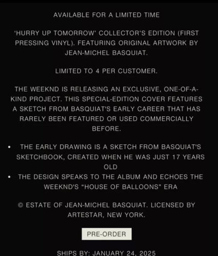 The Weeknd x Basquiat - Hurry Up Tomorrow Collector’s Edition Vinyl LP - In Hand - Picture 3 of 4