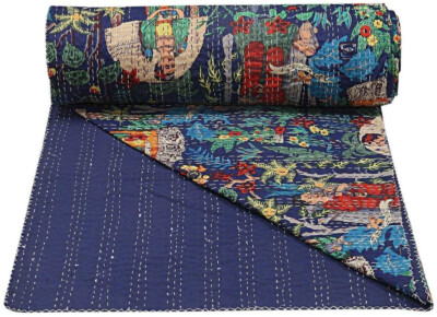 Farida Kahlo Print Kantha Quilted Blanket Soft Cotton Sofa Decor Throw Bedspread