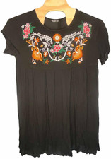 Shein Curve Dress Women's size 2XL Boho Embroidered Black flowy cottagecore Midi