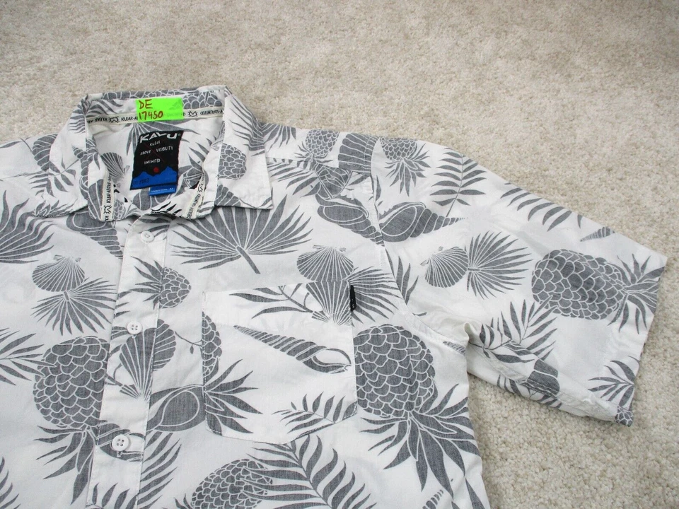 Camisa KAVU Para Hombre Mediana Blanca Estampado Piña Algodón Hawaiano Informal Abotonada Foto 3 de 4