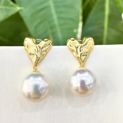 elegant 11-12mm south sea round white pearl pearl dangle earring (gx)