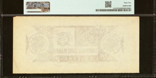 $20 Confederate States Chemicograph Banknote Civil War 1883 2nd Print PMG UNC62 - Picture 2 of 4