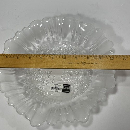 Mikasa Frosted Crystal Bowl 10 1/2” Winter Dreams Deer Log Cabin Nature Scene - Picture 7 of 11