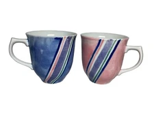 Set of 2 - The Toscany Collection Japan Ceramic Pink Blue Tea Cup Mug 8 oz each