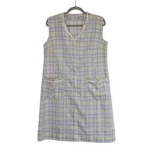 VTG 60s 70s Plaid House Chore Dress Plaid Pocket Vintage 