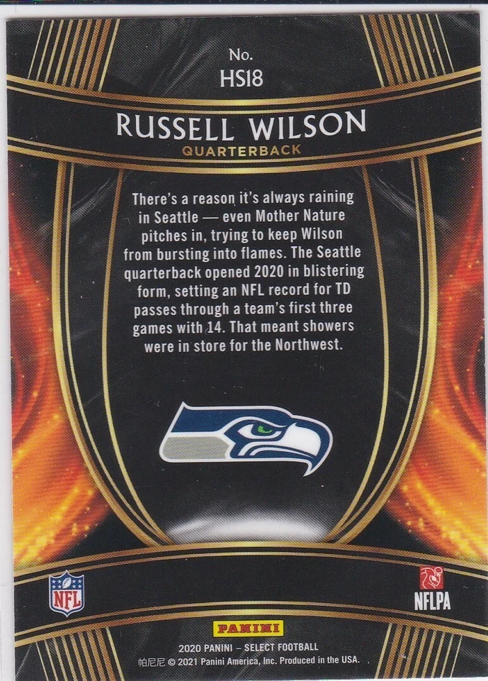 RUSSELL WILSON Seattle Seahawks 2020 Select HOT STARS INSERT FOOTBALL CARD  - Image 2 of 2
