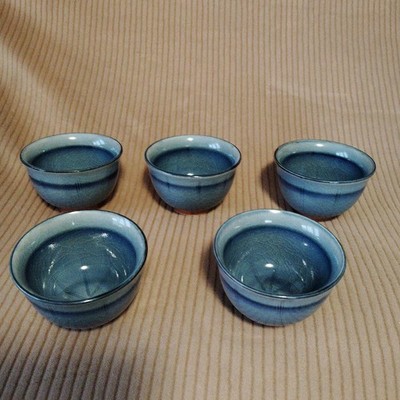 Seto Ware Blue Gradient Teacup Set of 5 Unused
